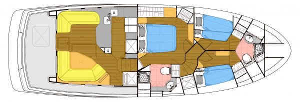 LAYOUT: Main Deck – Saloon, Galley, Staterooms