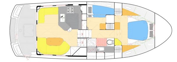 Main and Lower Deck – Saloon, Galley Head and Staterooms 