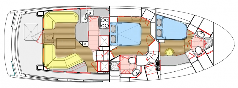 LAYOUT: Main Deck – Saloon, Galley, Staterooms