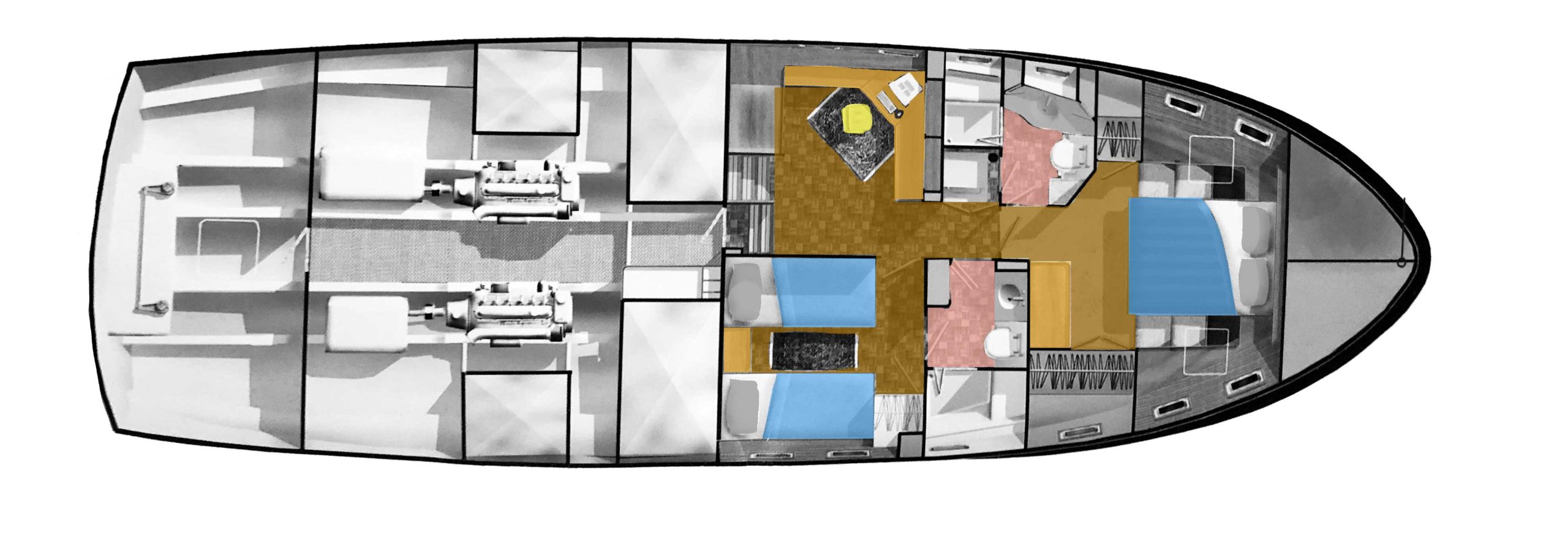 LAYOUT: Lower Level – Office Utility, Heads, Owners Cabin